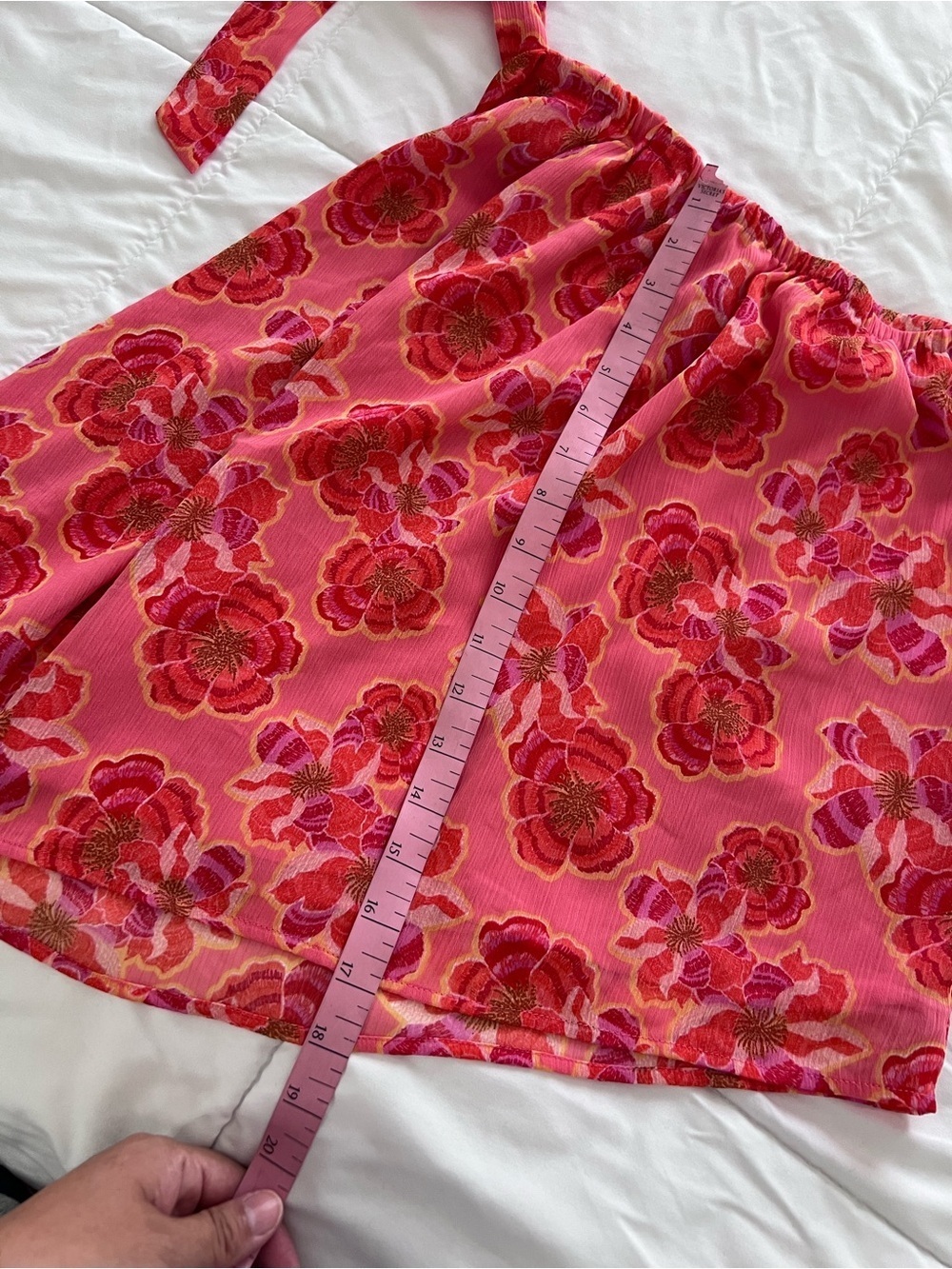LOFT Coral Pink Floral One-Shoulder Tie-Shoulder Top size M - Picture 7 of 10